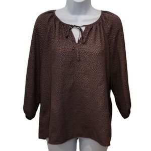 Loft Polka Dot Brown Lightweight Tie Front Top